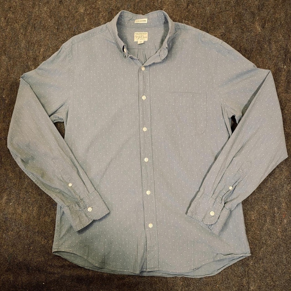J.Crew Mens Secret Wash Polka Dot Button Up Shirt Navy Blue Slim Untucked Size M